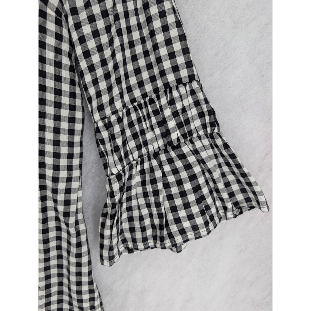 Daniel Rainn Blouse Women PS Black Gingham Ruffle Tiered Bell Sleeve Peasant Top - Picture 4 of 12
